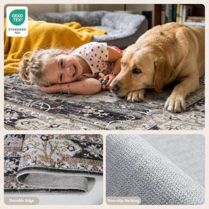 2x3 Washable Entryway Area Rug - Non-Slip Boho Throw Rugs Black Gray - color: Black/Gray, size: 2' x 3' (Rectangular)