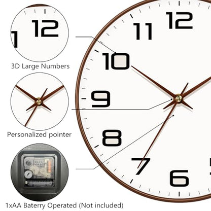 Woodgrain Wall Clock, Silent Non-Ticking Battery Operated Clock 10 Inch, Large Easy-to-Read Number Digital Wall Clocks, Modern Analog Clocks for Living Room Bedroom Kitchen Office Gym, Brown - color: Mocha Brown, size: 10 Inch