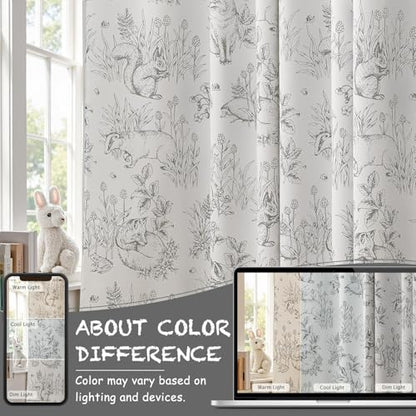 jinchan Grey Blackout Curtains 63 Inch Woodland Back Tab 2 Panels - color: Grey on Beige, size: 50"W x 63"L (Pack of 2)