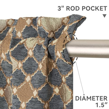 Loom and Mill Elegant Chenille Valances for Windows, Blue-Grey, 54"x18" - color: Blue-grey+khaki+beige
