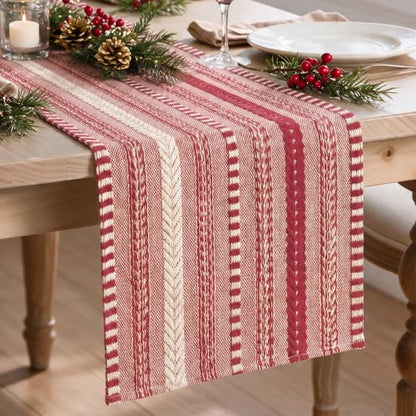 Artoid Mode Xmas Red Farmhouse Stripe Braided Table Runner 12x72 Inch - color: Christmas Red, size: 12" x 72", Table Runner