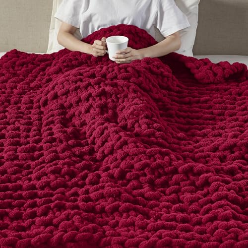 Madison Park Chenille Chunky Knit All Season Throw Blanket, 50 x 60, Red - color: Red