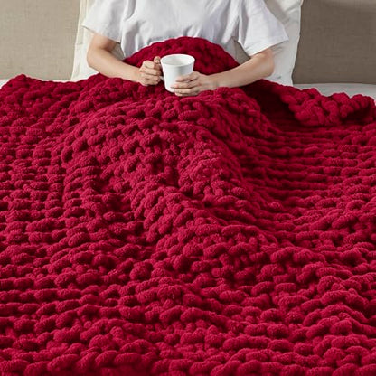 Madison Park Chenille Chunky Knit All Season Throw Blanket, 50 x 60, Red - color: Red