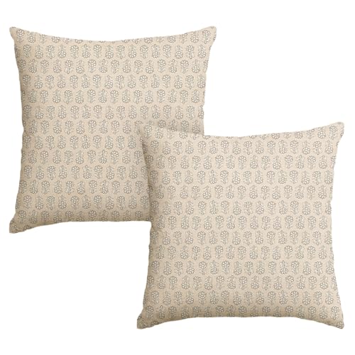 AVOIN colorlife Vintage Floral Boho Throw Pillow Covers Set of 2, 18 x 18 Inch Modern Farmhouse Bohemia Flowers Ivory Beige Cushion Case Decoration for Sofa Couch Living Room Bedroom - color: Ivory Beige, size: 18" x 18" (Pack of 2)