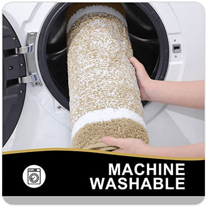 OLANLY Small Bathroom Rugs 24x16, Absorbent Microfiber Bath Rugs, Beige - color: Beige and White, size: 24" X 16"