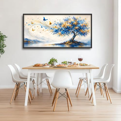 Voxlyra Large Framed Butterfly Tree Wall Art for Living Room 60'' × 30'' - color: Blue Tree