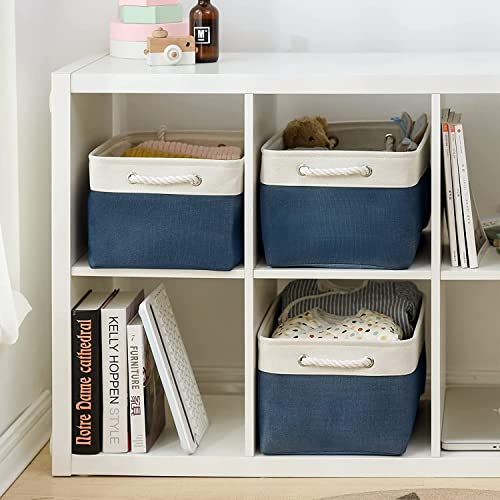 TheWarmHome Storage Bins for Shelves - 1 Pack 15.7x11.8x8.3 inch Fabric Storage Cubes, Storage Basket for Organizing Gift Laundry Cloth Toy Room (White & Jean Blue) - color: White & Blue, size: Large - 15.7Lx11.8Wx8.3H