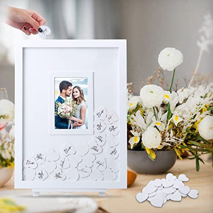 Wedding Guest Book, Wedding Guest Book Alternative with Wooden Hearts, Wedding Book for Guests Guest Book Wedding Reception for Wedding Anniversary Baby Shower Birthday Party - color: White