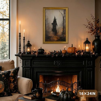 AVECCO Halloween Witch Broomstick Forest Wall Art Canvas Framed 8x10 inch - color: Witch, size: 10"L x 8"W