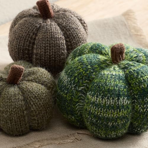 Set of 3 Cozy Mini Knit Pumpkins (Juniper Multi-Size Set) - color: Juniper Multi-sized