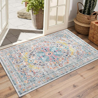 Pauwer Area Rug 2x3, Small Non Slip Washable Entryway Rugs, Grey Multi - color: Grey Multi, size: 2' x 3' (Rectangular)
