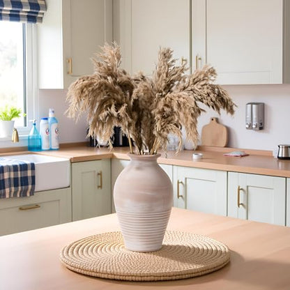 Ceramic Rustic Farmhouse Vase, 9.2 inch Whitewashed Terracotta Vase - color: Terracotta White