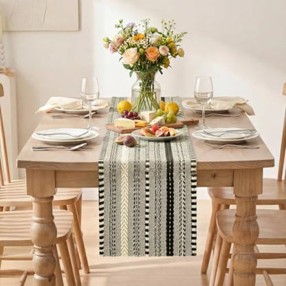 Artoid Mode Black Farmhouse Stripe Braided Table Runner 12x72 Inch - color: Black, size: 12" x 72", Table Runner