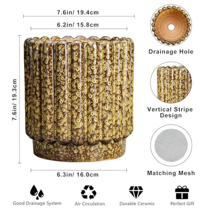 Ceramicfor Ceramic Planter, 7.6 Inch, Yellow - color: Leopard Print Yellow, size: 7.6 Inch