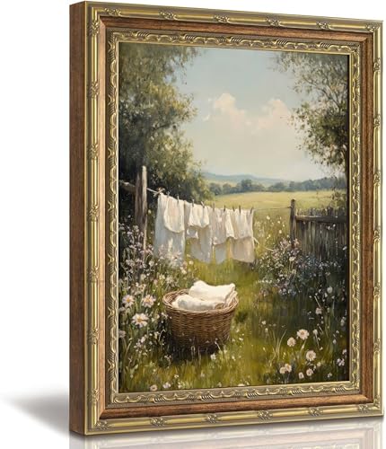 Vintage Gold Framed Wall Art Rustic Farmhouse Laundry Wall Decor - color: Laundry, size: 9"L x 11"W