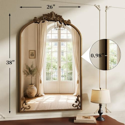 Koonmi Vintage Wall Mirror, 38“x26” Arched Antique Mirror