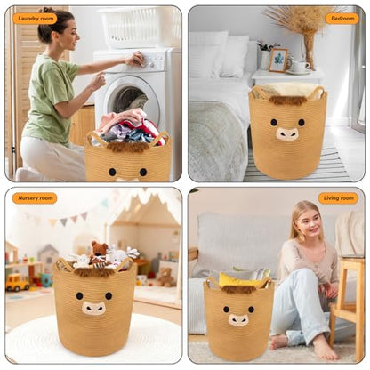 Highland Cute Cow Basket for Nursery,Tall Large Laundry Blanket Gift Basket - color: Brown, size: 15"D ×18 "H
