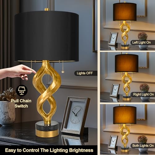 Scenkoy 26” Table Lamp Set of 2 for Bedroom Living Room, Antique Gold Leaf - size: 26 inches Gold Leaf -032