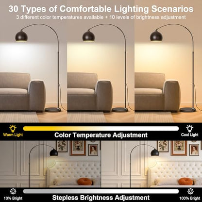 Black Minimalism Arc Floor Lamps with 12W LED Remote Dimming - color: Black Remote Dimming