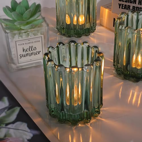 6 Pcs Votive Candle Holder, Green Glass Tea Light Candle Holders - color: Green