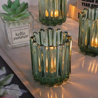 6 Pcs Votive Candle Holder, Green Glass Tea Light Candle Holders - color: Green