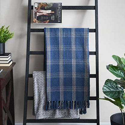 Creative Co-Op Recycled Cotton Blend Throw Blanket with Fringe, Blue Plaid (Pack of 4) - color: Blue, size: One Size (Pack of 4)