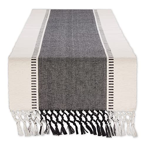 DII Dobby Stripe Table Runner, 13x72 Black & Cream Background - color: Black, size: 13x72"