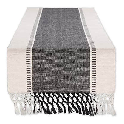 DII Dobby Stripe Table Runner, 13x72 Black & Cream Background - color: Black, size: 13x72"