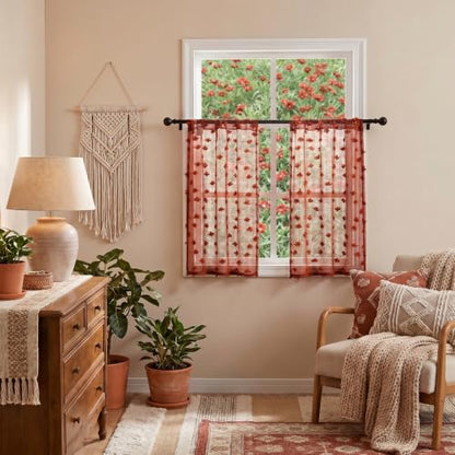 MYSKY HOME Terracotta Boho Sheer Curtains 24 inch Length,2 Panels - color: Terracotta, size: 26"W x 24"L (Pack of 2)