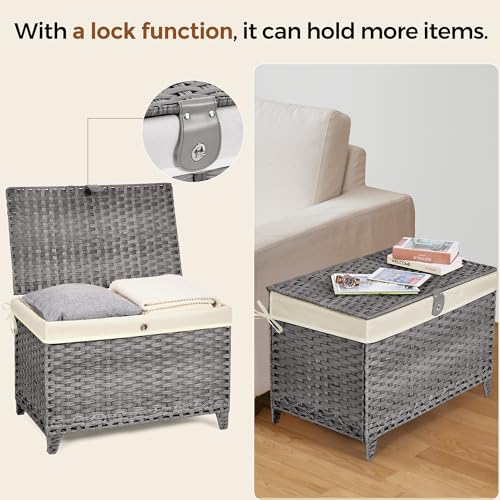 Wicker Storage Basket with Lid, 160L Shelf Basket with Removable Liner Bag - color: Grey, size: 160L