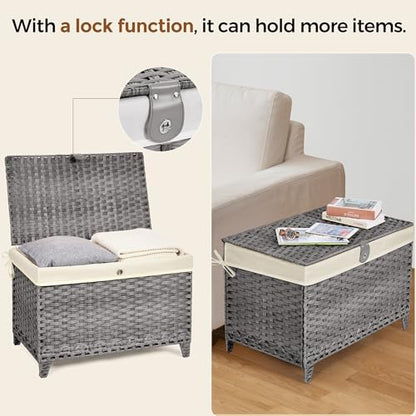 Wicker Storage Basket with Lid, 160L Shelf Basket with Removable Liner Bag - color: Grey, size: 160L