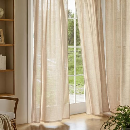Warm Beige Sheer Linen Curtains for Kitchen Bedroom 45 Inches Long - color: Warm Beige, size: 35"W x 45"L (Pack of 2)