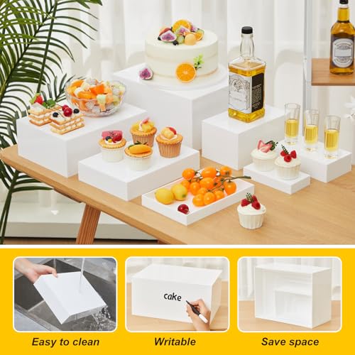 Leinuosen 7 Pcs Large Acrylic Buffet Risers, 6-12" Rectangle, White - color: White, size: 6" to 12", style: Rectangle