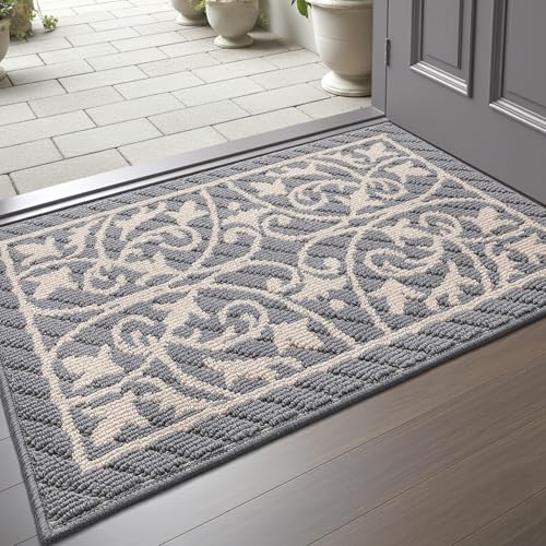 DEXI Front Door Mat Indoor Entryway 24x36 Inside Entrance Doormat Gray - color: Floral Light Gray, size: 24" X 36" (Rectangular)