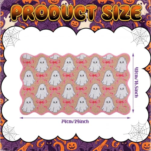 Dunzy Pink Halloween Doormat Outdoor Bow Ghost Scalloped Faux Coir Mat - style: Ghost and Bow