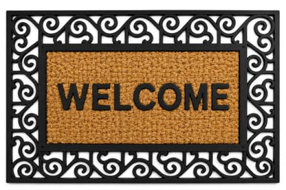 Gardenised Natural Coir and Non-Slip Rubber Doormat with Embossed Welcome Design Coconut Fiber Floor Mat for Front Door Porch Patio Entryway Garage Mudroom & Use 18x30, Warm Welcome