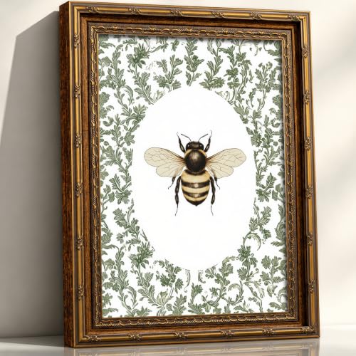 Vintage Gold Frame Bee Wall Art, Rustic Canvas Painting Print for Bathroom Bedroom Decor, Aesthetic Botanical Bee Painting Pictures for Living Room Home Office, Nature Farmhouse Artwork 12x16 Inch - color: bee, size: 16"L x 12"W