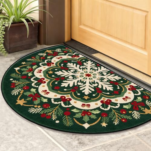 Christmas Half Round Door Mat 24"x36", Non-Slip Indoor Entryway Rug - color: Multicolor-10