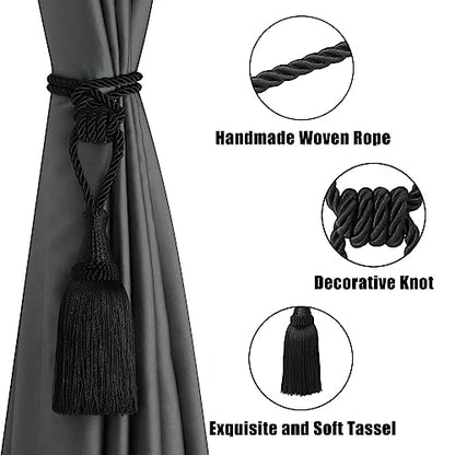 BEL AVENIR 2 Pack Tassel Curtain Tiebacks Handmade Holdbacks (Black) - color: Black, size: 2 Pack