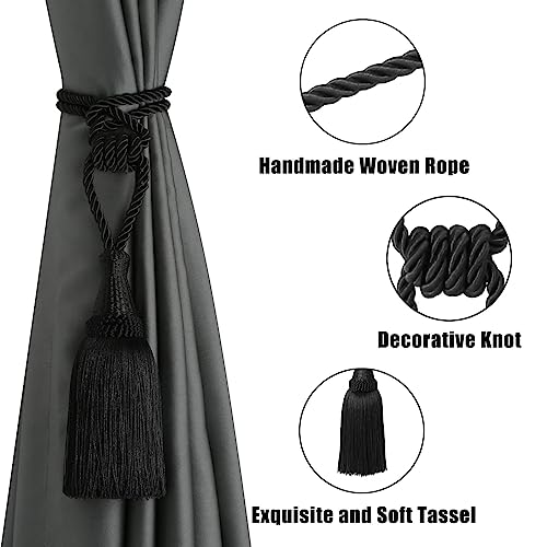 BEL AVENIR 4 Pack Tassel Curtain Tiebacks Handmade Holdbacks (Black) - color: Black, size: 4 Pack