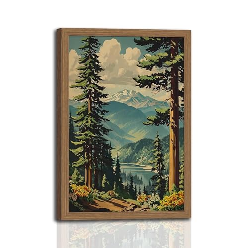 National Park Wall Art Framed, Mountain Forest Landscape Print - color: NationalParkTree, size: 12"L x 16"W