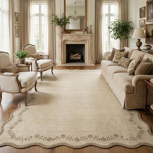 GarveeHome Scalloped Area Rugs 8x10 Large Jute Washable Living Room Rug - color: Jute, size: 8' x 10' (Rectangular)