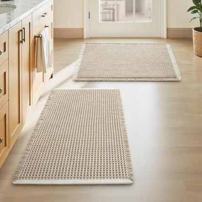 Upgraded Waffle Bath Mat Set of 2 Absorbent Non Slip Bathroom Mat 17" x 24" - color: Brown & Cream, size: 17" x 24" ( 2 PCS )