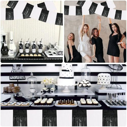 BEISHIDA Black White Fringe Garland Banner 30ft Wall Tinsel Foil Streamers - color: Black White