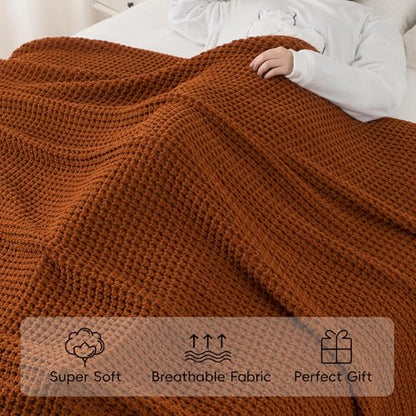 Waffle Knit Blanket Throw, Fall Caramel Throw Blanket for Couch, 50"x60" - color: Caramel, size: 50"x60"