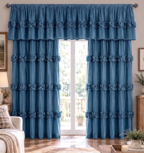 HIG 2 Pack Dusty Blue Ruffle Handcrafted Window Valances, 52"x18" - color: Dusty Blue, size: 52"W x 18"L (Pack of 2)