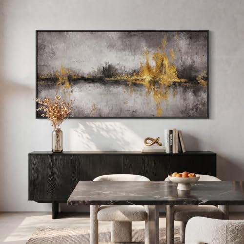 Large Framed Black Grey and Gold Abstract Wall Art for Living Room, 60x30 - color: Black & Gold A, size: 60"L x 30"W
