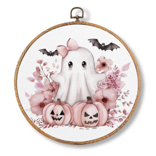 Cute Pink Halloween Ghost Round Wall Art, Halloween Pictures Wall Decor - color: Ghost-14