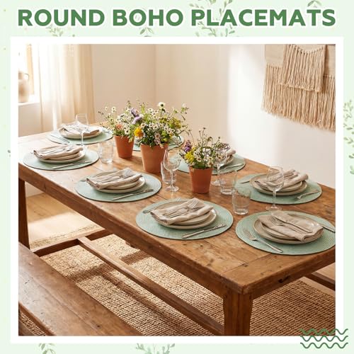 24 Pcs 13 in Round Woven Placemats Boho Charger,Sage Green,Classic - color: Sage Green, style: Classic