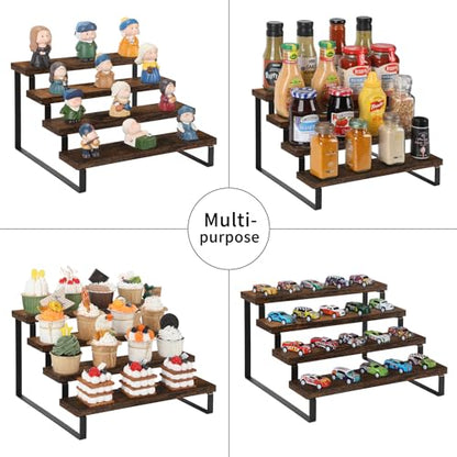 YINMIT Wooden Display Riser Stand, Tiered Perfume and Cologne Organizer Stand, 4 Tier Spice Rack Organizer, Rustic Display Shelf for Candles (4 Tier, 2 Pack) - color: 4 Tier,2 Pack,Brown